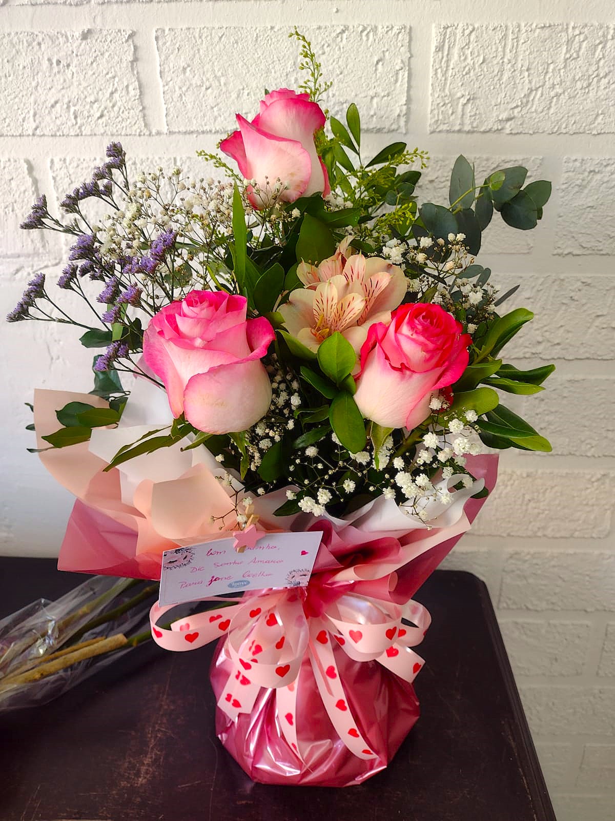 Arranjo triplo cor de rosa